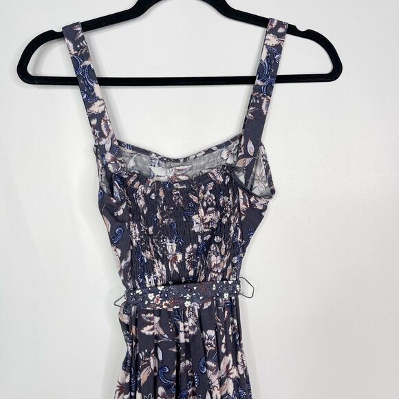 New Evereve Roan + Ryan XS Blue Madison Mixed Print Midi Dress Square Neck - Picture 7 of 14